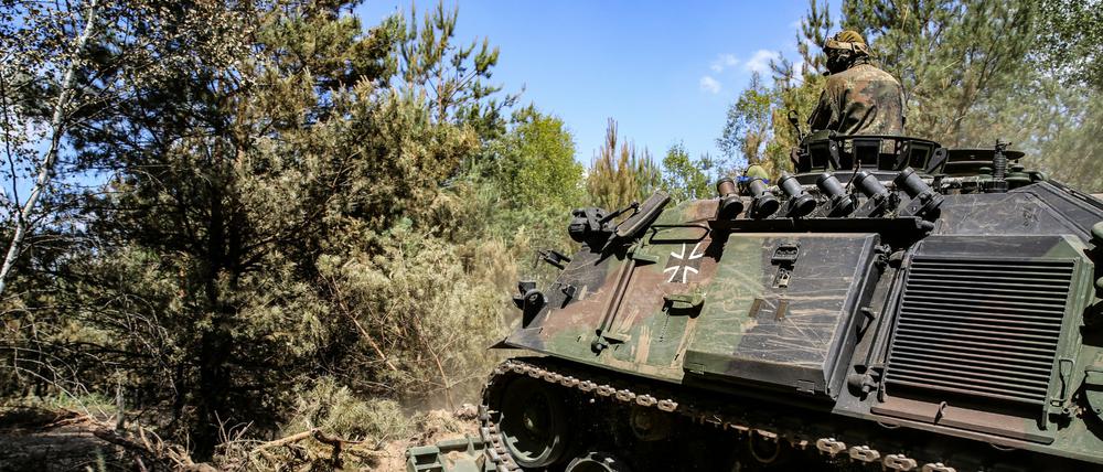 Mit dem Pionierpanzer Dachs gegen die Flammen: Die Bundeswehr schlug Brandschneisen in der Gohrischheide.
