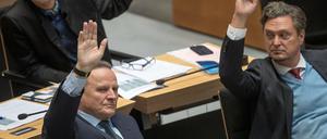 Die AfD Abgeordneten Roland Gläser (l-r), Georg Pazderski, und Frank Christian Hansel.