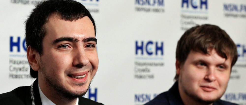Die russischen Komiker Krasnow (l) und Stoljarow im September 2015.