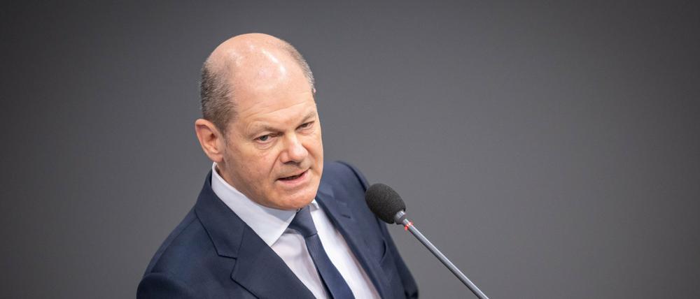 Bundeskanzler Olaf Scholz (SPD) im Bundestag.