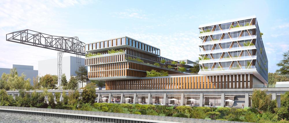 So soll der Food Campus aussehen: Rechts der Ostflügel, in dem vor allem Büros entstehen werden, links die Praxis, unter anderem 5000 Quadratmeter Labore.