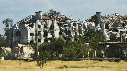 Zerstörte Gebäude in der Stadt Luhansk in der ostukrainischen Region Luhansk.