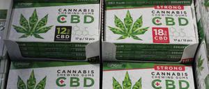 CBD-Kaugummis auf der letzten Hanfmesse Mary-Jane in Berlin.