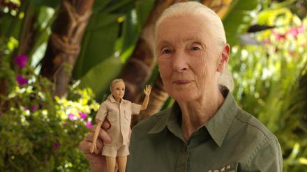 Die britische Primatenforscherin Jane Goodall präsentiert eine Barbie-Puppe, die ihr nachempfunden ist. (undatiertes Bild)