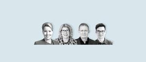 Franziska Giffey im Gespräch mit Tagesspiegel-Geschäftsführerin Ulrike Teschke, Herausgeber Stephan-Andreas Casdorff und Chefredakteur Christian Tretbar.