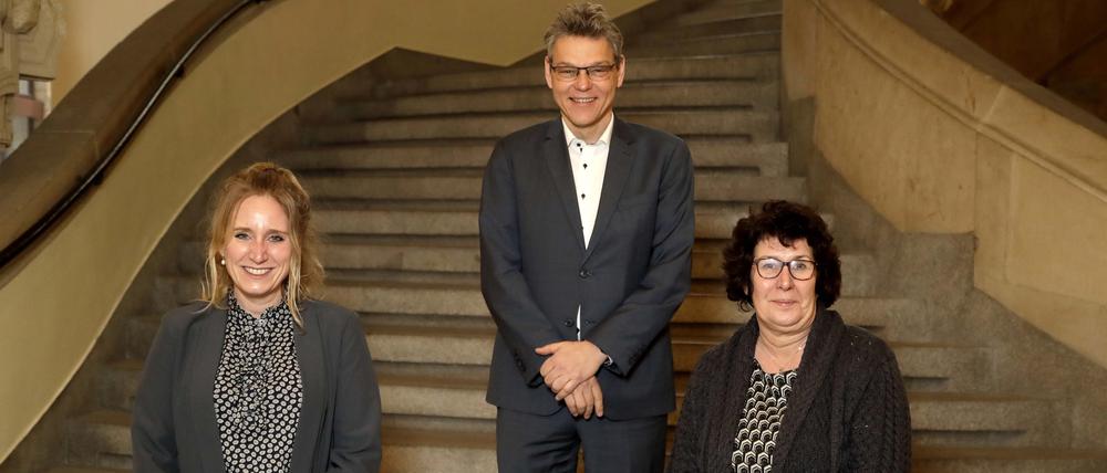 Interviewtermin im Rathaus Charlottenburg: Hausherrin Kirstin Bauch, Jörn Oltmann, Maren Schellenberg.