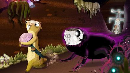 Der depressive Graumull Tuli wird immer wieder von der dunklen Kreatur Bel verfolgt. - Tuli ist ein depressiver Graumull - und die Hauptfigur des Computerspiels „Duru“.