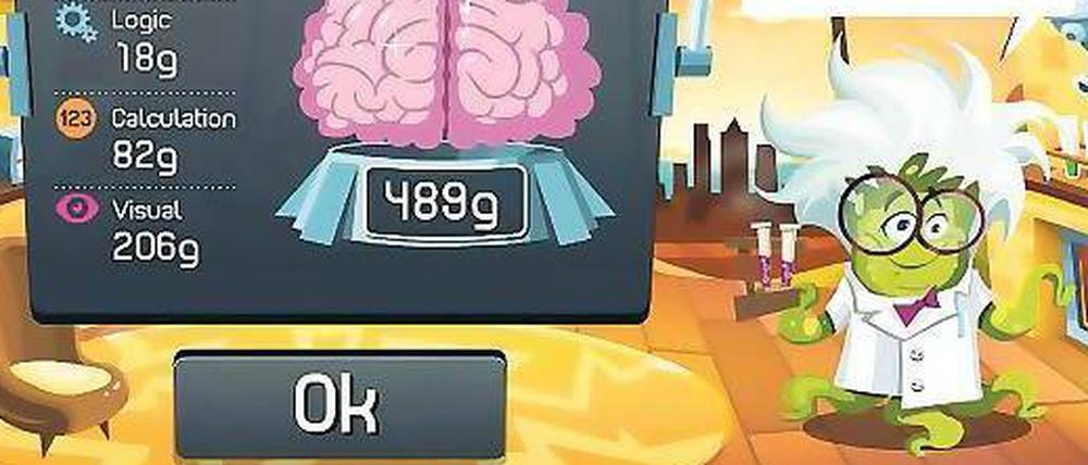 489 Gramm. Mit dem Gedächtnistraining Brain Buddies lässt sich vermeintlich das Gewicht des eigenen Gehirns ermitteln. 