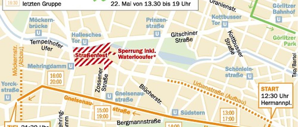 Umzugsroute, Straßenfeste und Kinderkarneval in Kreuzberg.