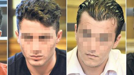 Verurteilt. Jihad C., Vedat S., Ahmad el A., Mustafa U. (v. links nach rechts). Sie stürmten am 6. März das Poker-Turnier im Hyatt-Hotel und erbeuteten 242 000 Euro. Fotos: ddp