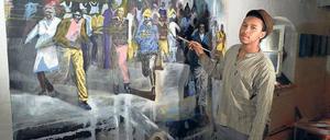 Einer von 386 Südafrikanern in Berlin. Vor zwei Jahren zog der Kapstädter Maler Xolelani Matshikiza her. Seine Bilder verbinden den Alltag in Afrika mit Europa.