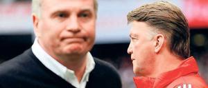 Morsche Töne. Bayerns Präsident Uli Hoeneß (vorn) und Trainer Louis van Gaal im Herbst ihres Missvergnügens. Foto: dapd
