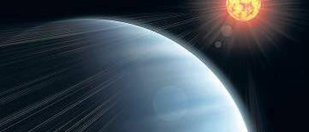 Stern am Himmel. Die Atmosphäre eines Planeten kann das Licht seines Muttersterns beeinflussen. Die Gase führen dazu, dass die Intensität bestimmter Wellenlängen verändert wird.