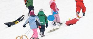 Ganz viel Schnee. In vielen Teilen Deutschlands, wie hier in Bayern, stürmten Kinder mit ihren Schlitten die Hügel und Berge. Foto: dapd