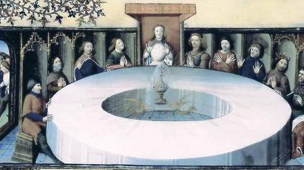 Der Heilige Gral erscheint der Tafelrunde um König Artus. Malerei aus dem „Livre de Messire Lancelot Dulac“ von Gautier de Moap (15. Jhdt.). Foto: Ullstein Bild/AKG Pressebild