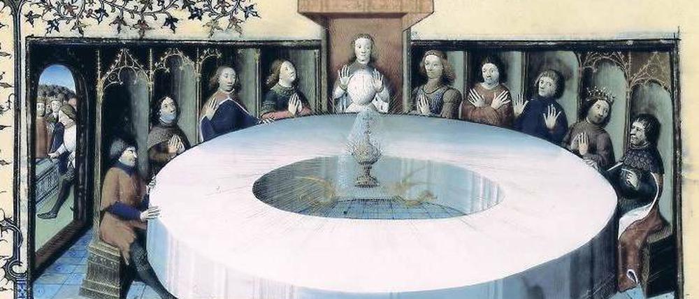 Der Heilige Gral erscheint der Tafelrunde um König Artus. Malerei aus dem „Livre de Messire Lancelot Dulac“ von Gautier de Moap (15. Jhdt.). Foto: Ullstein Bild/AKG Pressebild