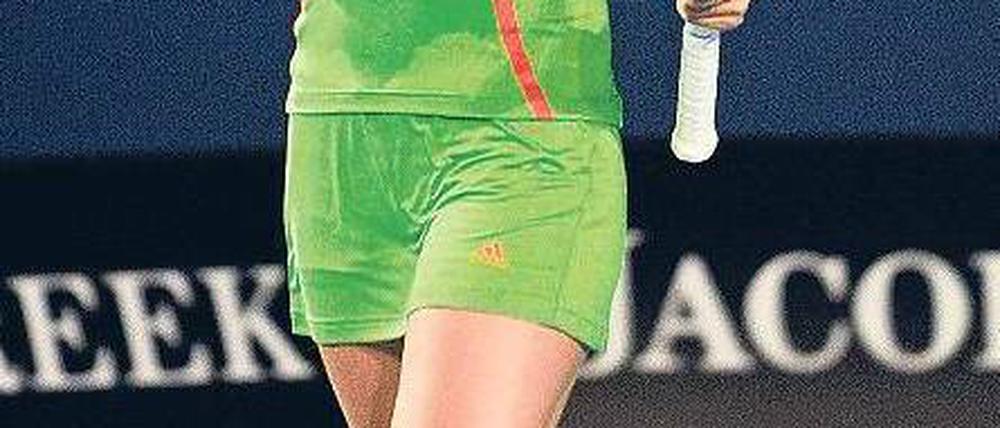 Schrei nach Runde zwei. Andrea Petkovic ist nach dem 2:6, 7:5, 6:0 erleichtert. Foto: dpa