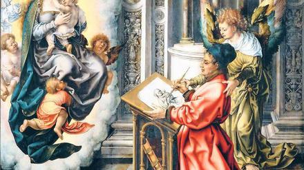 Der Engel als Ghostwriter. Jan Gossaert malt „Der heilige Lukas malt die Madonna“ um 1520. Foto: akg-images