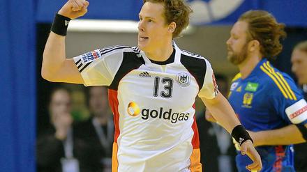 Sven-Sören Christophersen jubelt nach einem Treffer gegen Schweden. 