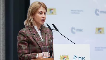 Die ukrainische Vize-Ministerpräsidentin Olha Stefanischyna spricht beim Kick-Off der Münchner Sicherheitskonferenz (MSC) in der Landesvertretung Bayerns.