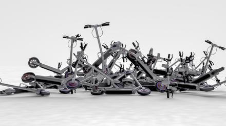 Electric scooter scrap on a pile (3d rendering)