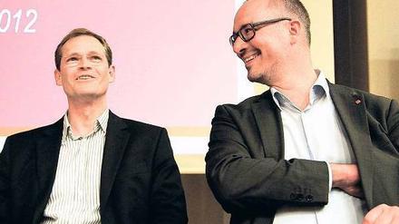 Der freundliche Auftakt täuscht nicht darüber hinweg: Michael Müller und Jan Stöß sind Konkurrenten um die Macht im Landesverband der SPD. 