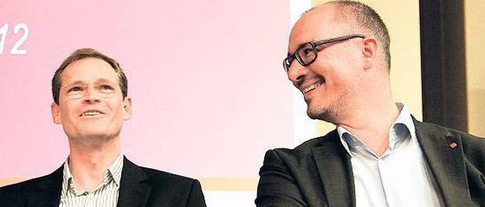 Der freundliche Auftakt täuscht nicht darüber hinweg: Michael Müller und Jan Stöß sind Konkurrenten um die Macht im Landesverband der SPD. 