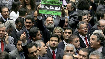 Leg' Dein Veto ein, Dilma! Das fordert einer der unterlegenen Abgeordneten im brasilianischen Unterhaus, wo in der Nacht von Mittwoch auf Donnerstag nach einer achtstündigen bisweilen chaotischen Debatte ein umstrittenes Waldgesetz beschlossen worden ist. 