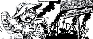 Übles Kaff. Der Zeichner Bela Sobottke hat seine Italowestern-Persiflage „Krepier oder Stirb“ in einer Wüstenstadt namens New Berlin angesiedelt.