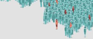 Single cases of  viral contamination in a huge crowd of healthy people. Vector illustration for coronavirus COVID-19 disease outbreak concept