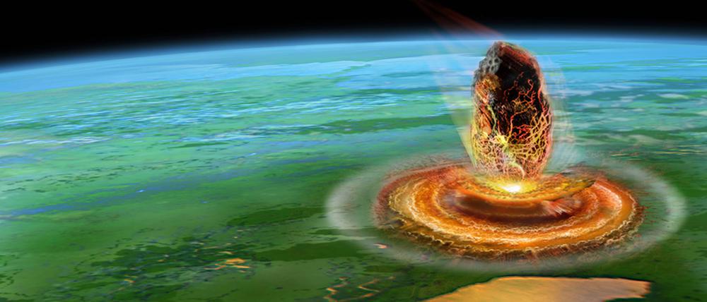 Der sogenannte Yucatán-Einschlag des auf zwölf Kilometer Größe geschätzten Chicxulub-Asteroiden vor 66 Millionen Jahren wird als Ursache für das Aussterben der Dinosaurier angenommen.