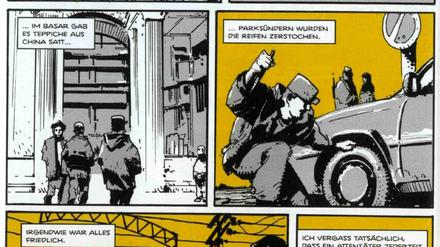 Enthüllerpose: Eine Seite aus dem Buch mit dem gezeichneten Alter Ego des Autors.