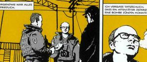 Enthüllerpose: Eine Seite aus dem Buch mit dem gezeichneten Alter Ego des Autors.