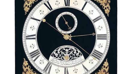 Sternstunde. Das Zifferblatt der Pendeluhr in der Königlichen Sternwarte in Greenwich, ein Werk des englischen Uhrmachers Thomas Tompion aus dem Jahr 1676.