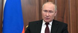 Russlands Präsident Putin in einer Ansprache zum Volk. 