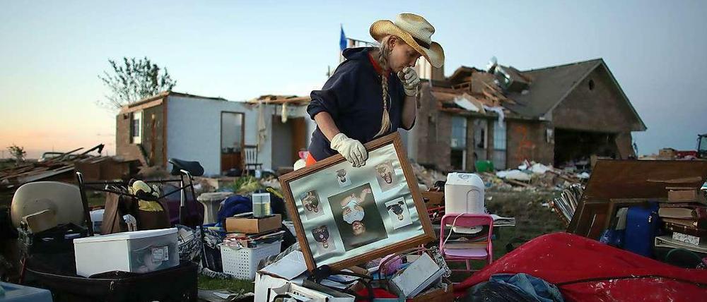 Mehrere Tornados haben in den US-Bundesstaaten Oklahoma und Missouri schwere Verwüstungen angerichtet. Dieses Haus in El Reno, Oklahoma, ist nahezu vollständig zerstört.