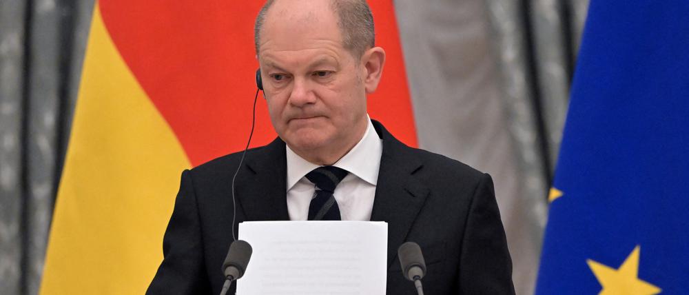 Vor der Eskalation. Kanzler Olaf Scholz bei seinem Besuch im Kreml am 15. Februar.