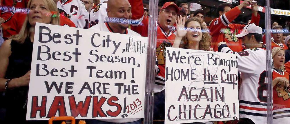 Die Besten haben gewonnen. Fans der Chicago Blackhawks.