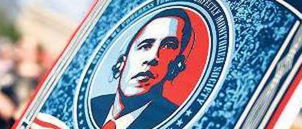 Obamas „Yes, we can“ verballhornt auf dem Plakat eines Demonstranten in Frankfurt am Main.