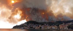 Bei Hitzewellen im Mittelmeerraum spielt der Klimawandel laut Attributionsforschung eine eindeutige Rolle. Hier ein Waldbrand auf der griechischen Halbinsel Euböa während der Hitzewelle im Sommer 2021.