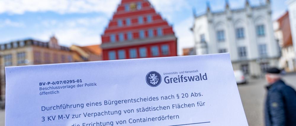 Die Beschlussvorlage für den Bürgerentscheid in Greifswald.