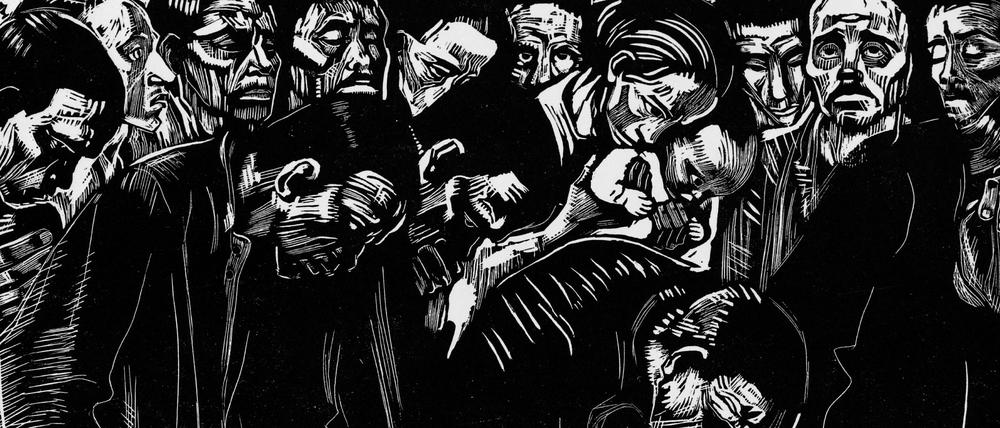 Politisch. 1920 schuf Käthe Kollwitz diesen Holzschnitt, ein Gedenkblatt für Karl Liebknecht.