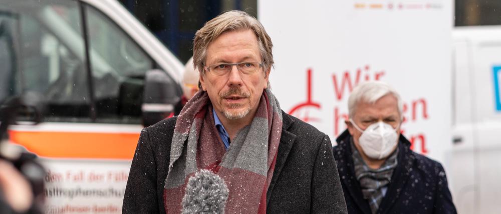 Martin Matz, Staatssekretär für Gesundheit, bei der Eröffnung des Impfzentrums Messe im Januar 2021.