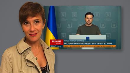 Die Übersetzerin Kateryna Rietz-Rakul kämpfte während der Rede des ukrainischen Präsidenten Wolodymyr Selenskyj am 27. Februar mit den Tränen.