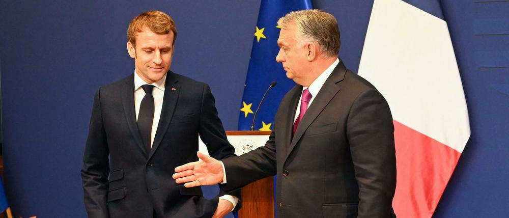 Emmanuel Macron und Viktor Orban bei einem Treffen am Montag in Budapest.