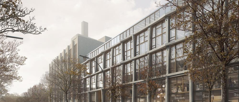 Blick von der Urbanstraße auf das entkernte Karstadt-Parkhaus an der Urbanstraße in einer Simulation des Architekturbüros Lendager.