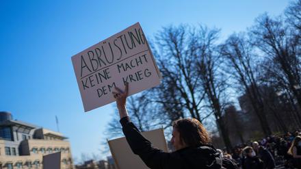 Ein Teilnehmer der Ukraine-Demonstration am vergangenen Sonntag fordert Abrüstung. Ist Putin damit aufzuhalten?