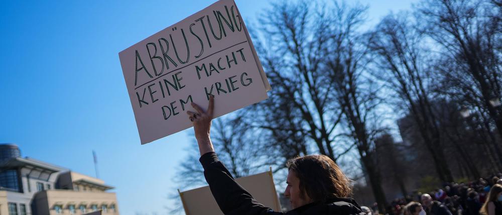 Ein Teilnehmer der Ukraine-Demonstration am vergangenen Sonntag fordert Abrüstung. Ist Putin damit aufzuhalten?