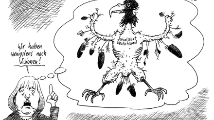 Visionär. So prophetisch porträtierte Klaus Stuttmann Angela Merkel vor sieben Jahren.