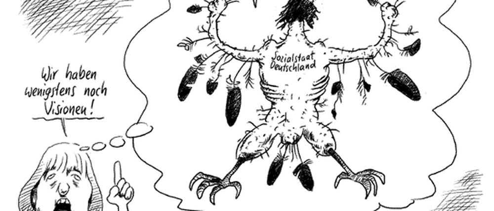 Visionär. So prophetisch porträtierte Klaus Stuttmann Angela Merkel vor sieben Jahren.